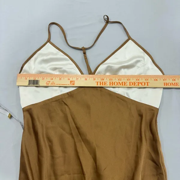 Abercrombie & Fitch‎ Brown Cream Colorblock Satin Maxi Slip Dress MT Tall - Image 7