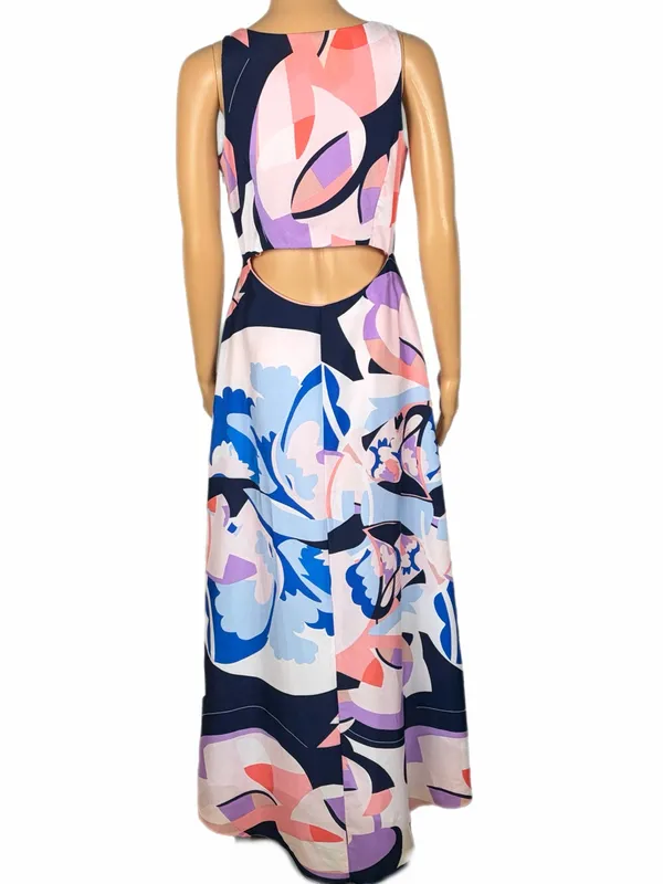 NICOLE MILLER New York Abstract Floral High Low Asymmetrical Maxi Dress Size 4 - Image 9