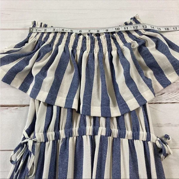 Ark & Co Womens Blue//White Striped Off Shoulder Smocked Maxi Dress Medium - Image 6