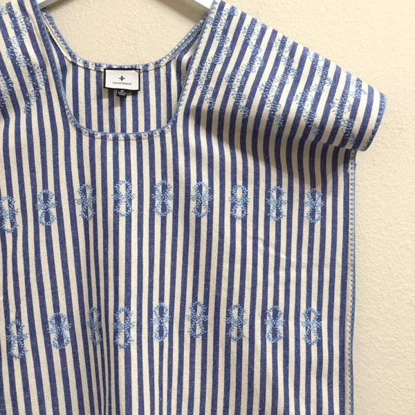 Tuckernuck Sullivan Embroidered Canvas Caftan sz M Blue Stripe Mini Swim‎ Cover - Image 6