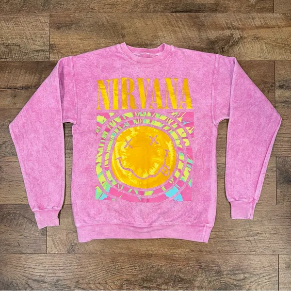 Nirvana Tie-Dye Smiley Face 90’s Logo Crewneck Sweatshirt - Image 2