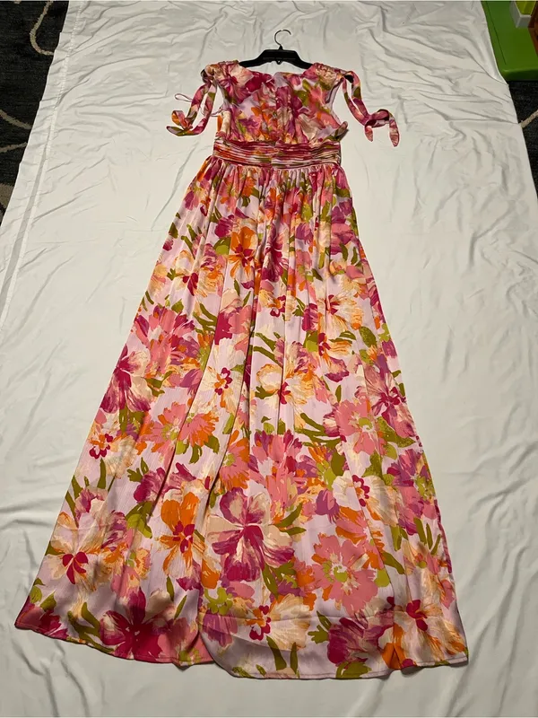 Sugarlips Pink Floral Maxi Dress with Tie-Shoulder Straps - Image 2