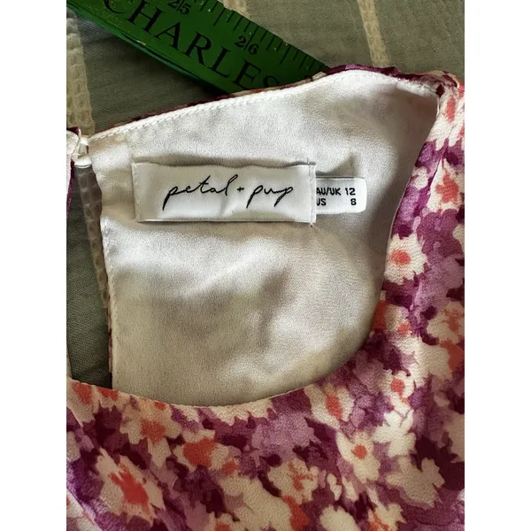 Petal & Pup Purple Pink Floral Long Sleeve Chiffon Midi Shift Dress US Size 8 - Image 3