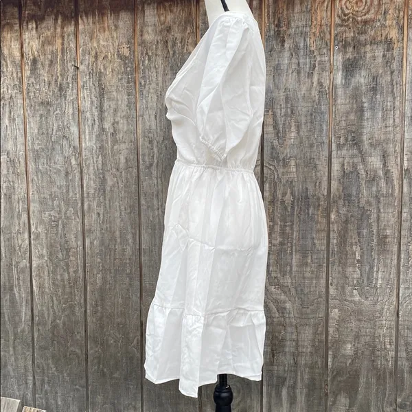 Cupshe White Knot Front Short Sleeve Tiered Mini Dress Size M - Image 2