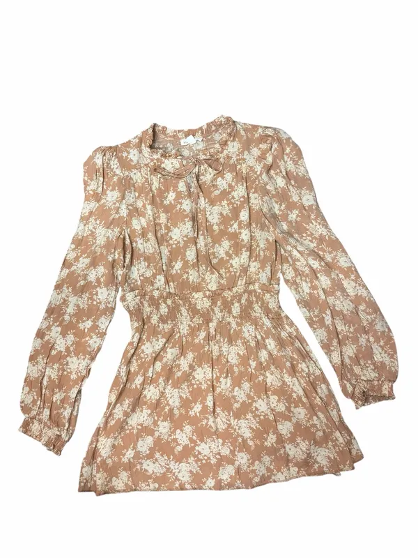 Blu Pepper Cottagecore Floral Smocked Waist Neutral Mini Dress Large - Image 2