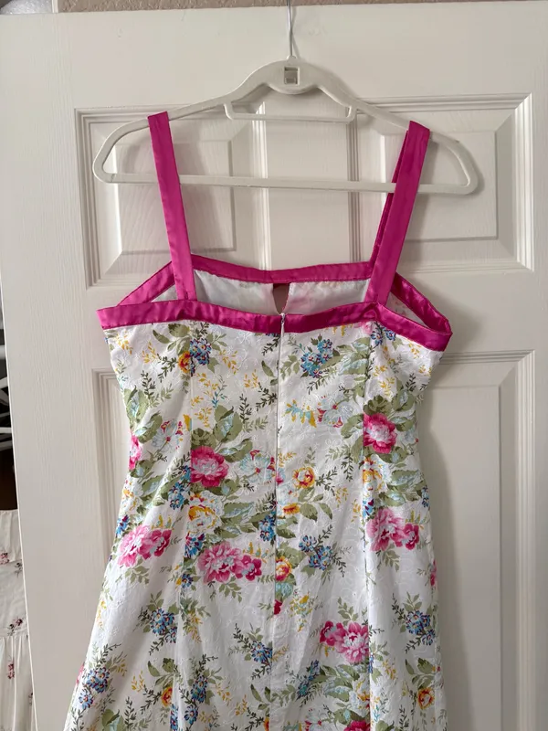 Dressbarn Floral Pink Trim Midi Sundress with Bow - Image 7