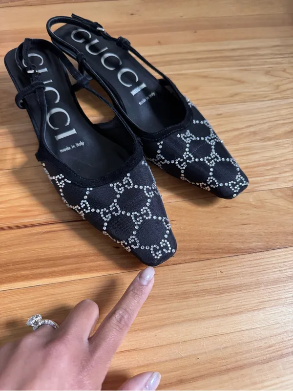 Gucci Tom GG Crystal kitten heel slingback shoes size 38 authentic - Image 2
