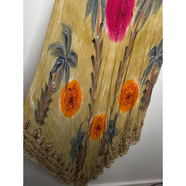 Riviera Sun Tropical Boho Embroidered Sequin Handkerchief Hem Dress L - Image 3