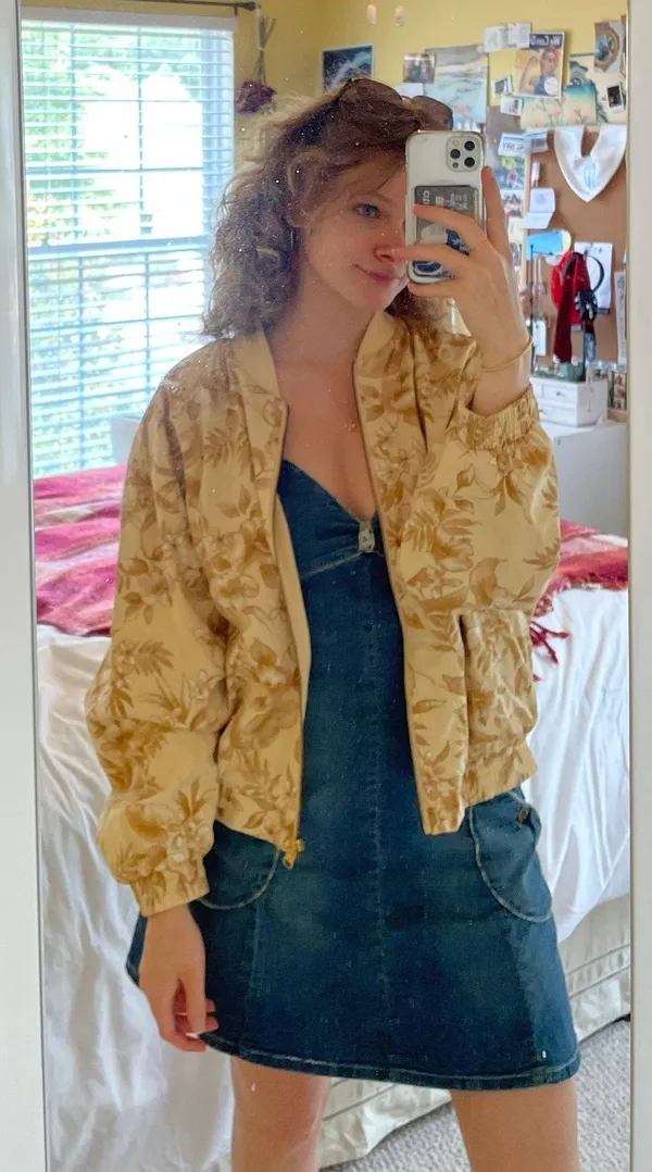 Boutique Vintage Yellow Floral Bomber Jacket - Image 2