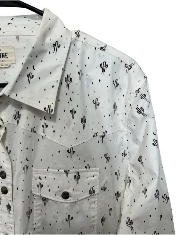 Shyanne White Cactus Print Western Snap Button Long Sleeve Shirt - Image 2