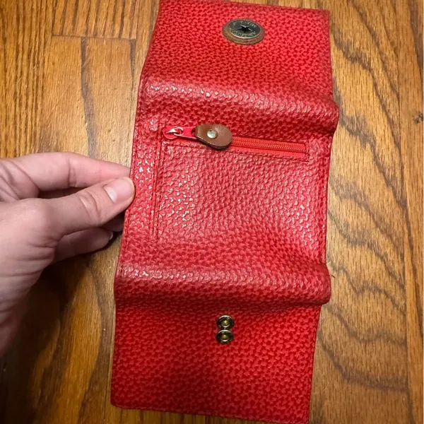 Perry Ellis Crossgrain Leather Wallet Red vintage - Image 5