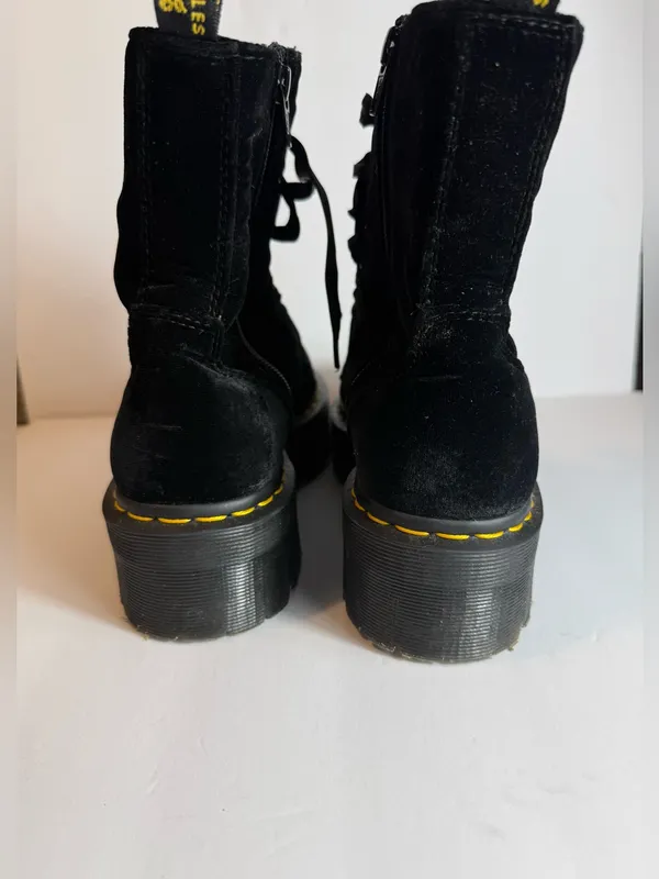Dr. Martens Jadon‎ Black Velvet Platform Boots Satin Ribbon Laces Women’s US10 - Image 4