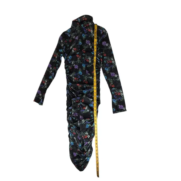 Alice + Olivia Delora Floral Black Mesh Ruched Turtleneck Dress Size 4 Romantic‎ - Image 13