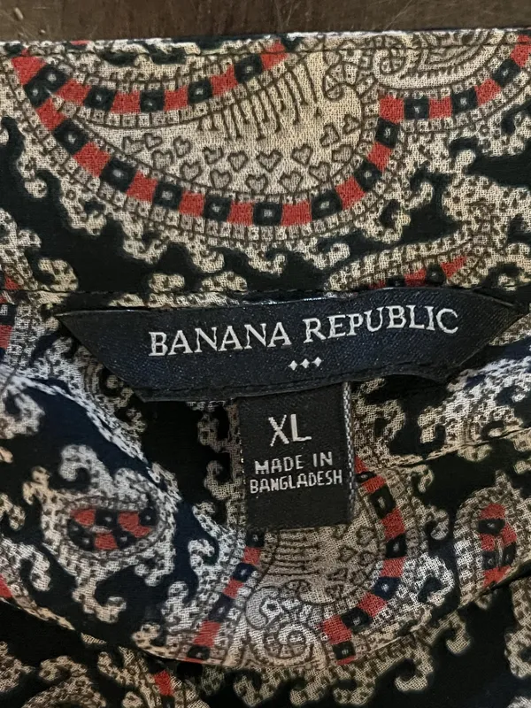 Banana Republic Blouse Womens XL Black Paisley Ruffle Henley Long Sleeve Top - Image 9