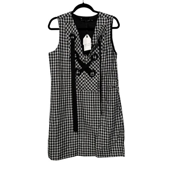 English Factory Check‎ Sleeveless Grommet Mini Dress Black White HN1644D Large - Image 10