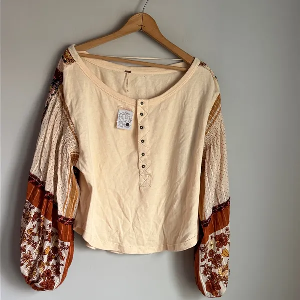 NEW Free People Vintage Combo Light Magic Henley Blouse Small - Image 3