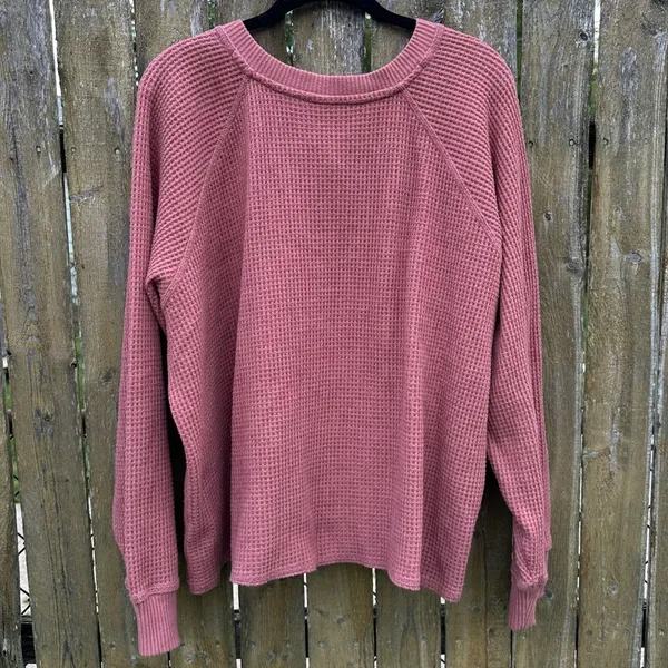 Old Navy Cozy Shrunk Waffle Knit Henley Sweater in Pink Bamboo Sz XXL - Image 10