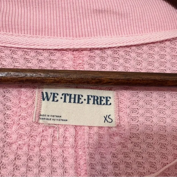 Free People We The Free Travis Waffle Knit Thermal Top Pink XS Oversized - Image 5