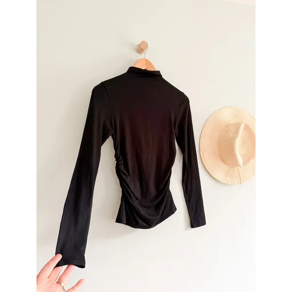 Madewell | NWT Ruched Mockneck Long Sleeve Top Black | Sz L - Image 3