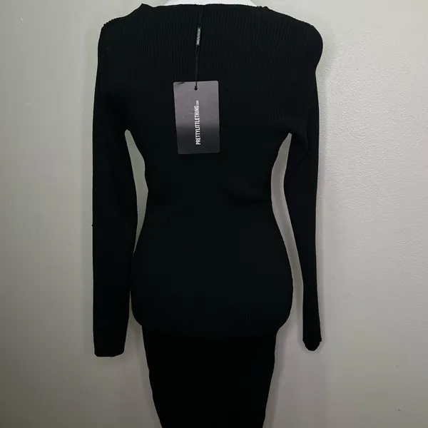 Pretty little thing black ribbed‎ knitted long sleeve Cut-Out Dress size M - Image 5