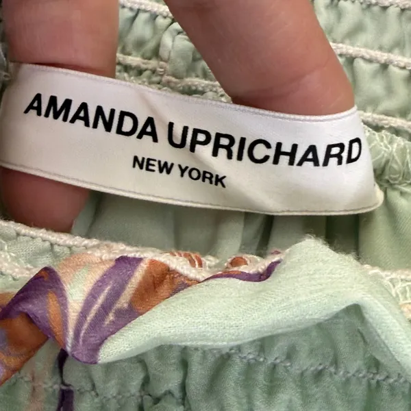 Amanda Uprichard Floral Halter Blouse Mint Green Ruffle Neck Sleeveless Top L - Image 2