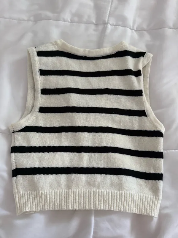 Shein Black And White Striped Button Sweater - Image 2