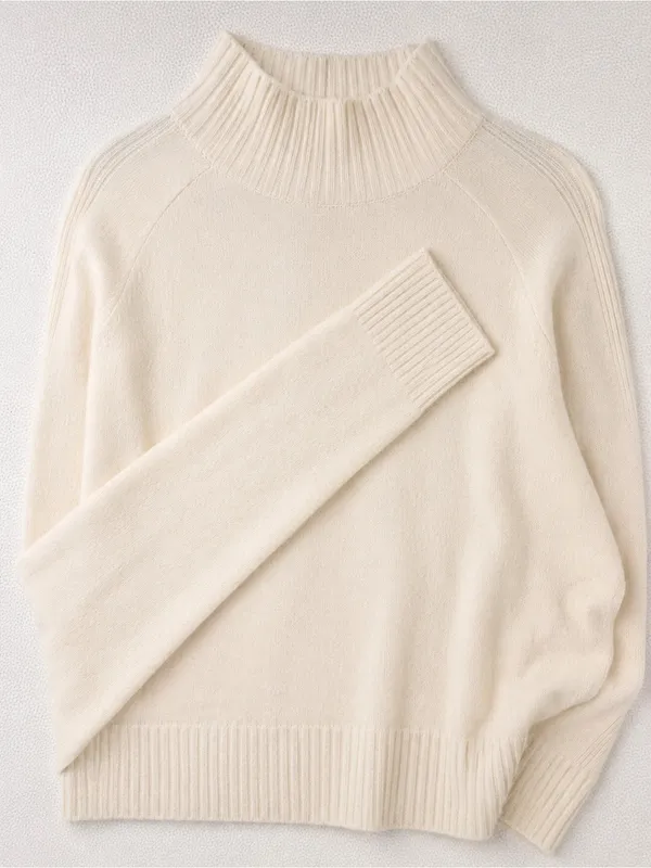 LOFT Women’s Small Ivory Mock Neck Sweater Ribbed Trim Soft Knit Pullover - Image 6