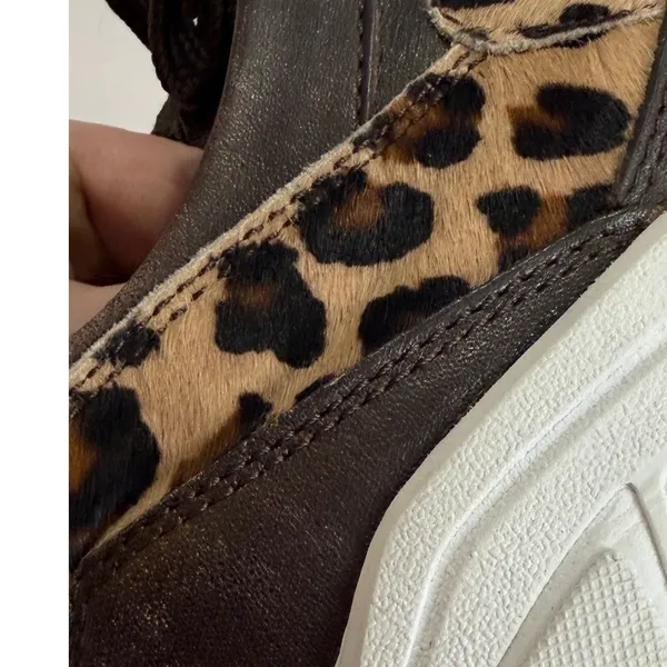 BOEMOS Leather Leopard Sneakers Vibram Sole‎ Made in Italy Womens 37 Pony Hair - Image 11