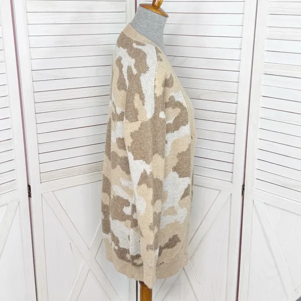 Lucky Brand Dessert Camo V Neck Long Cardigan Sweater Tan Cream‎ Small - Image 3