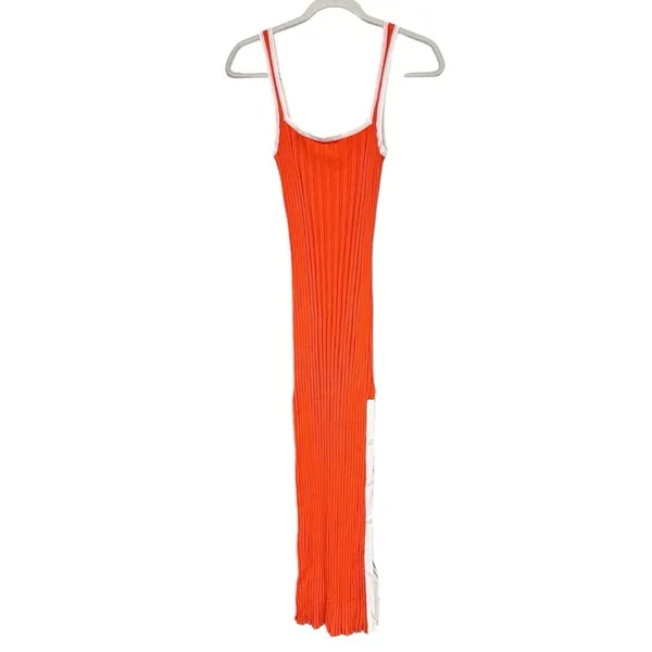 Solid & Striped Womens Sz S Orange Kimberly Rib Knit Tank Midi Dress Side Slit - Image 2