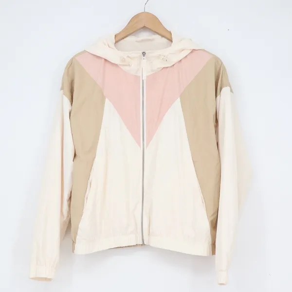 Abercrombie & Fitch Womens Colorblock Windbreaker Hooded Jacket Pink Tan Medium - Image 2