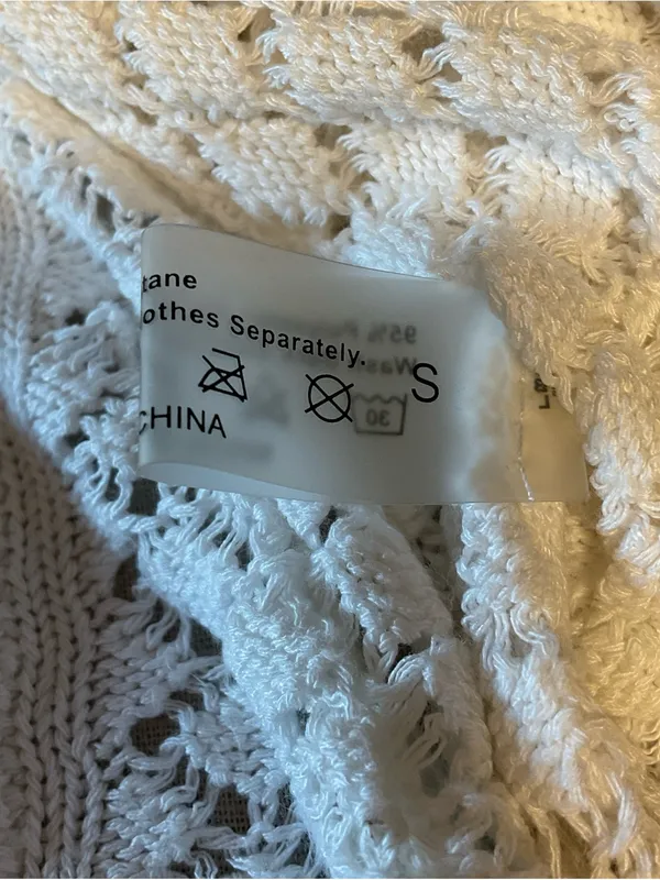 Crocheted white Long-Sleeve Cropped Sweater Top - Image 7