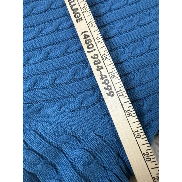 Vintage LL Bean Cable Knit Cardigan Women’s XL Blue Teal Short Sleeve Button Y2K - Image 6