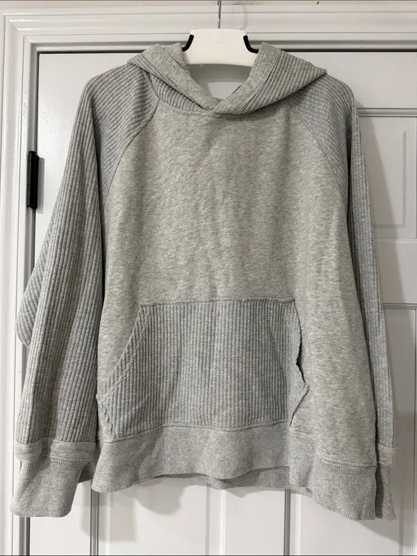 Aerie Hoodie Pullover Waffle Knit Oversized Gray Sweatshirt Cozy Size XL Coastal - Image 4