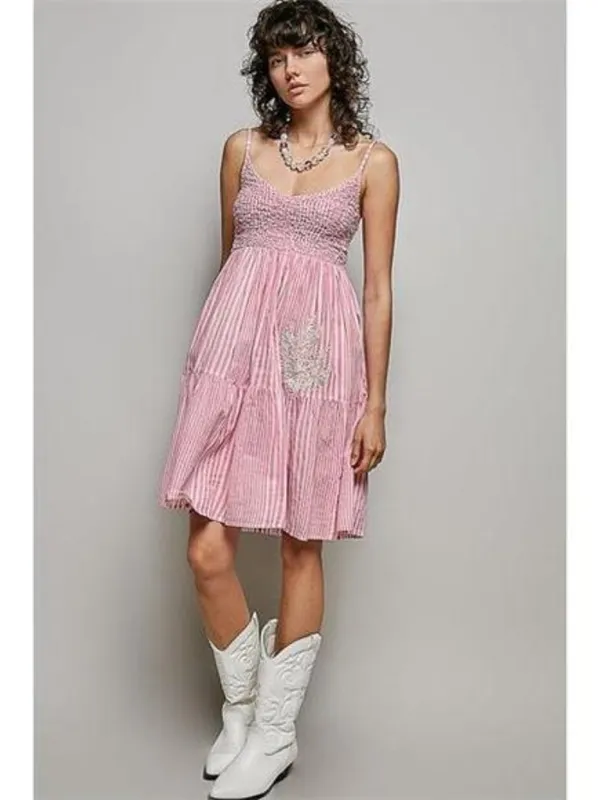 POL‎ Striped Smocked Embroidered Mini Dress - Image 5