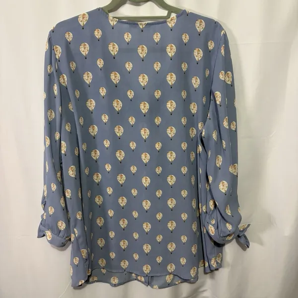 41 Hawthorn Top 2X Cute Blue Silky Hot Air Balloon Print Shirt Blouse Tie Sleeve - Image 9