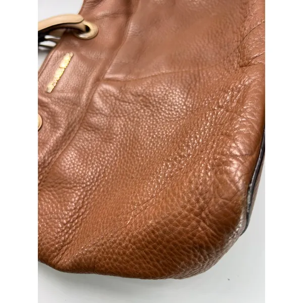 brown pebbled leather Michael Kors Bedford tote bag purse laptop shoulder gold - Image 9