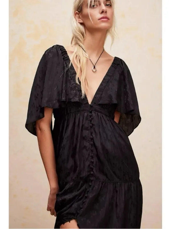 Free People Ethereal Witchy Fairy Cha Cha Maxi Dress Black Medium Bohemian Goth - Image 3