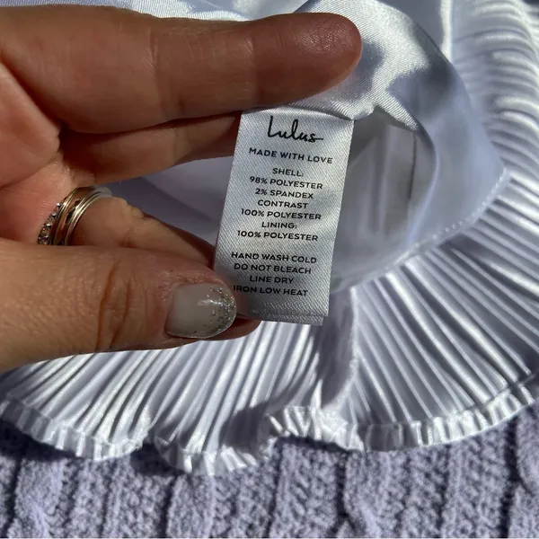 NWOT Lulus Pretty Aura White Satin Plisse Mock Neck Mini Swing Dress - Image 8