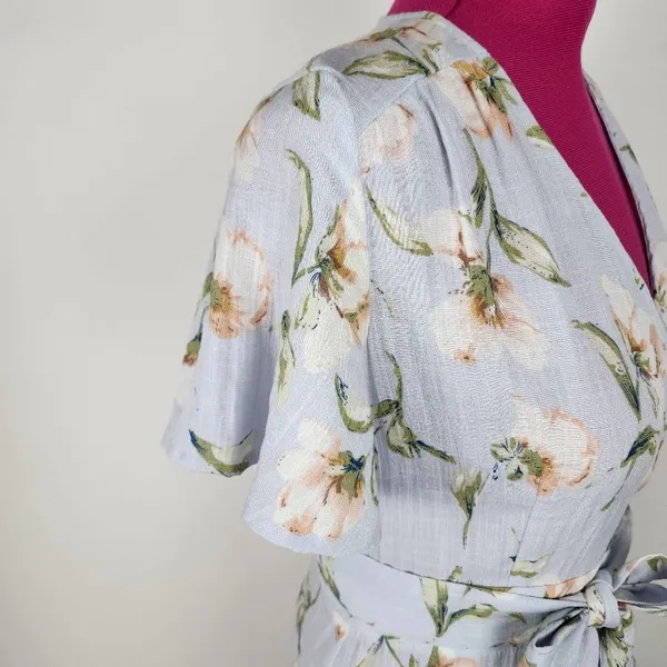 Prómesa Floral Wrap Dress Light Blue Cotton Spandex Size M - Image 11