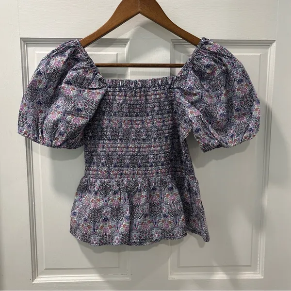 J.Crew Women’s Smocked Square Neck Puff Sleeve Top Size M Liberty Fabric Floral - Image 3
