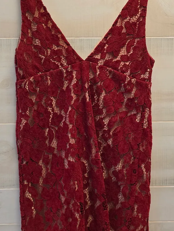 {6} Free People Dangerous Love Lace Mini Dress Red Nude Spaghetti Strap - Image 3