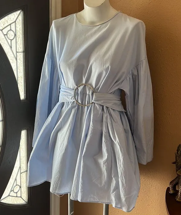 Zara blue oversized belted short dress - Image 3