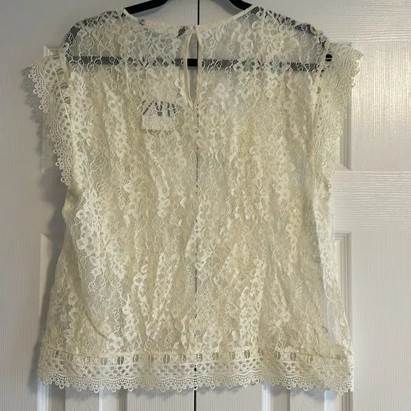 Zara Women’s Ivory Square Neckline All Lace Top - Image 6