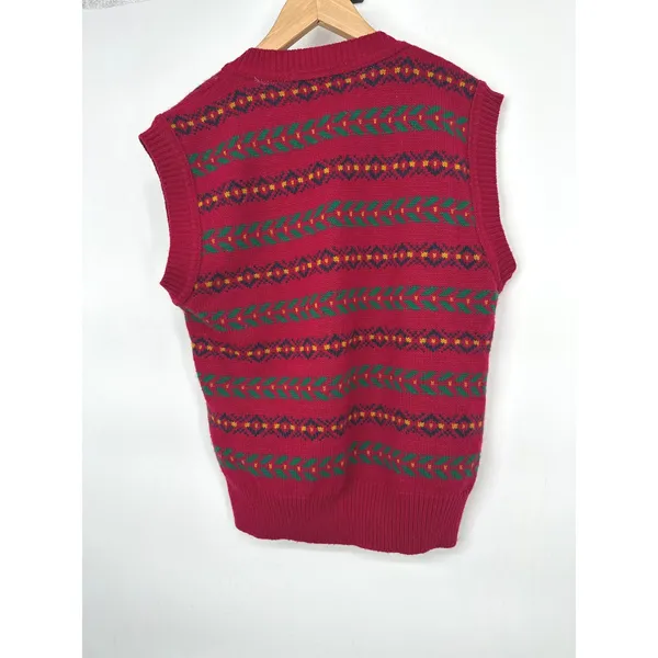 VTG Sweater Vest Women Small Red Fair Isle Button USA Grannycore Preppy Retro - Image 3