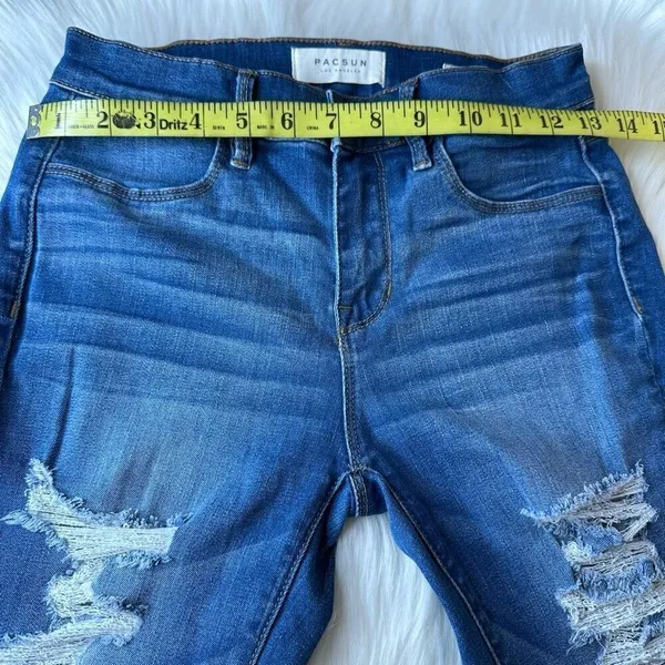 PacSun Perfect Fit Medium Indigo Wash Distressed/ Destroyed Jeggings Size 25 - Image 9