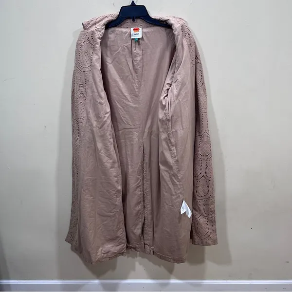 Farm Rio Eyelet Trench Coat – Tan Embroidered Long Jacket Sz XS - Image 7