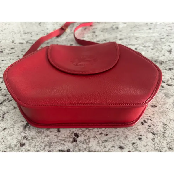 Vintage Burberrys Red Leather Shoulder Bag Crossbody Embossed Logo Crest Rare - Image 5