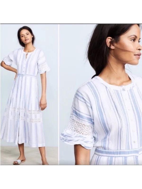 LoveShackFancy Eden Striped Cotton Short-Sleeve Coverup Maxi Dress Size 4 - Image 3