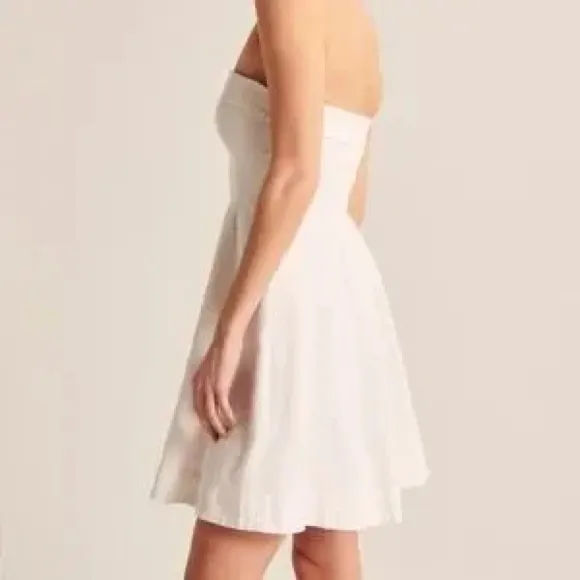 Abercrombie strapless linen mini dress lined fit & flare white bride graduation - Image 5